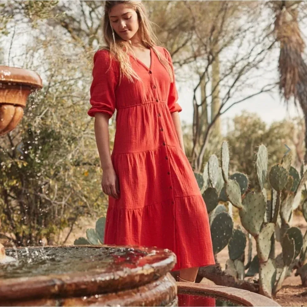 Marine layer Willow Doublecloth Midi Dress in Red